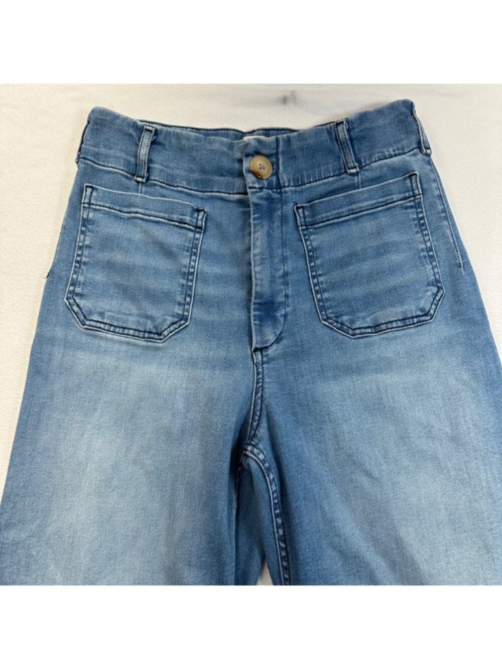 Maeve Anthropologie The Colette High Rise Wide Leg Denim Jeans Sz 30x29 Stretch - Picture 7 of 13